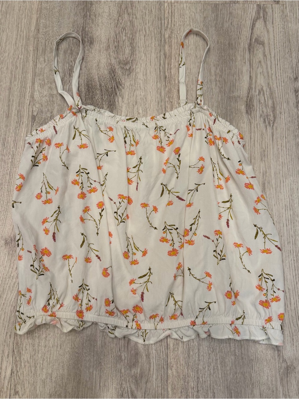 Cream‎ Floral Crop Cami Top Adjustable Straps Cottagecore Boho